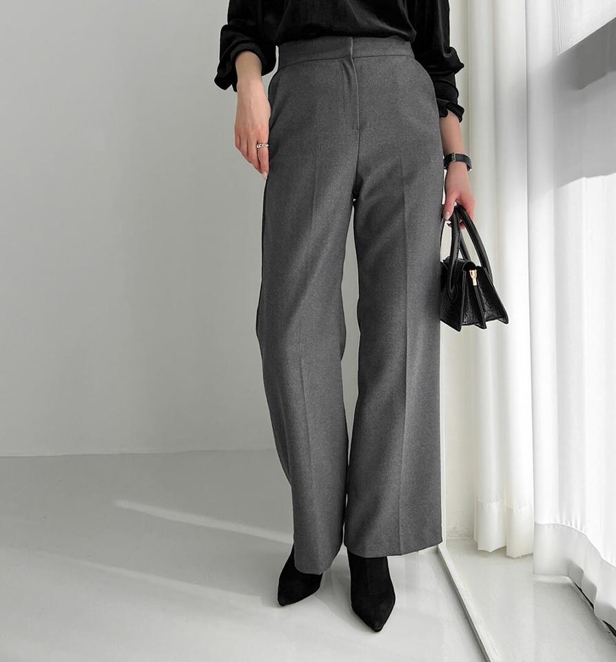 フライフロントスラックス・p00007 レディース 【pt】パンツ ズボン スラックス ロング 単色 無地 シンプル ベーシック シック 大人 きれいめ オケージョン オフィス メランジ カジュアル 秋 冬 韓国ファッション MKT