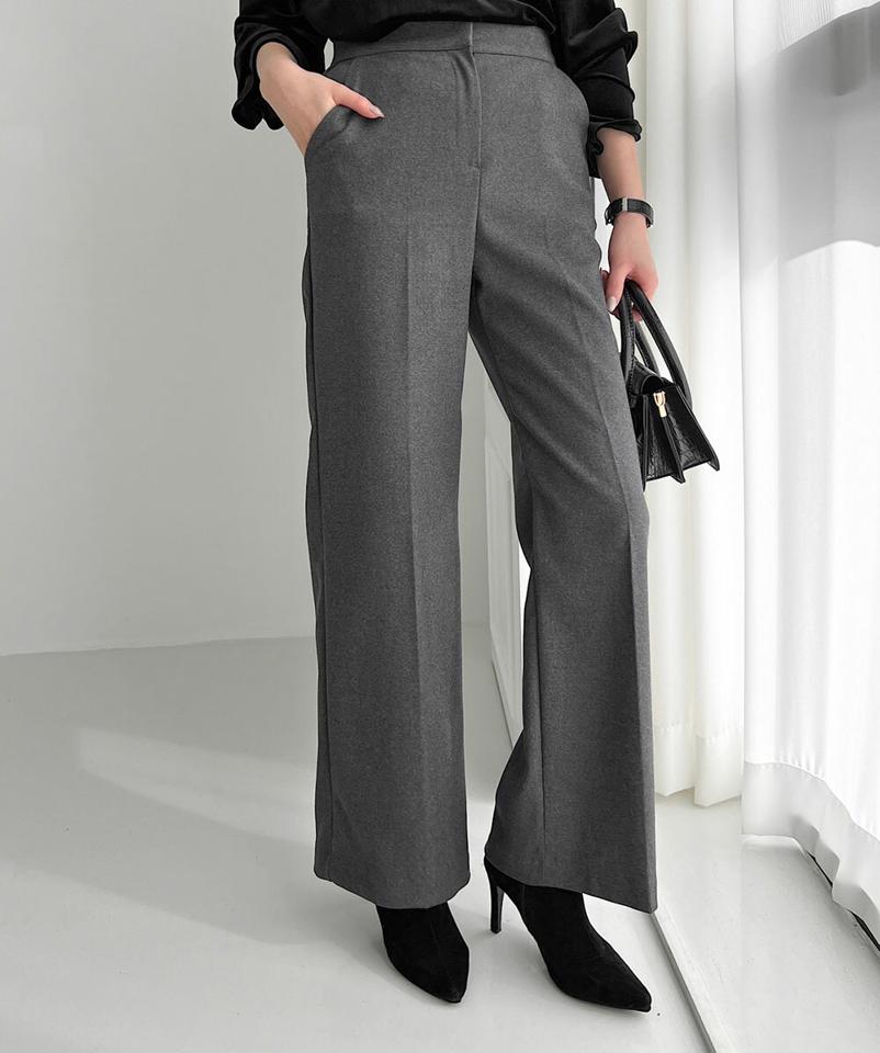 フライフロントスラックス・p00007 レディース 【pt】パンツ ズボン スラックス ロング 単色 無地 シンプル ベーシック シック 大人 きれいめ オケージョン オフィス メランジ カジュアル 秋 冬 韓国ファッション MKT