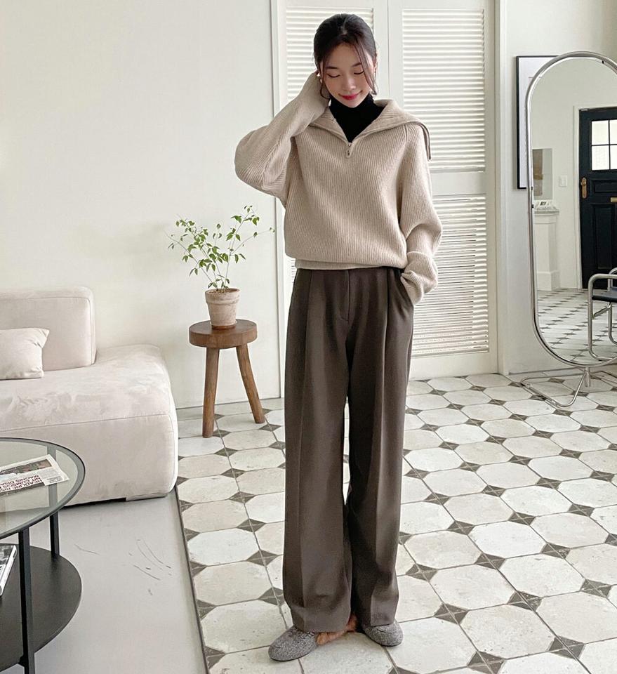 裏起毛ストレートストレッチスラックス・t00331 レディース 【pt】パンツ スラックス ロング丈 ストレッチ ストレート 無地 シンプル ベーシック 大人 オフィス 裏起毛 カジュアル ウエストゴム フルレングス ハイウエスト 冬 韓国ファッション