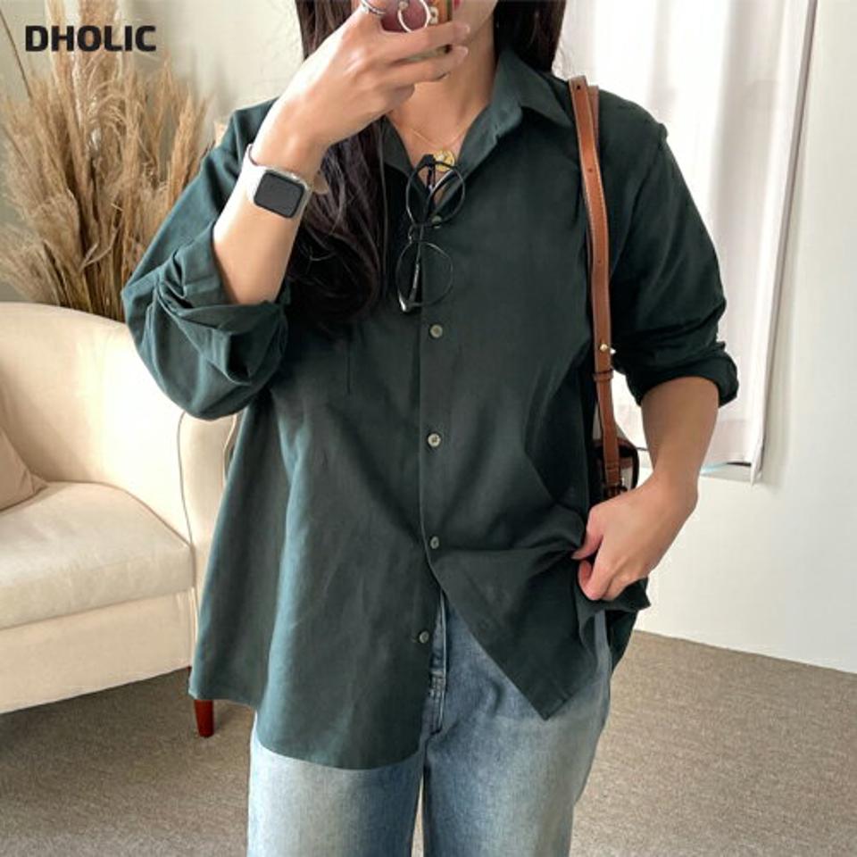 【マラソン特価】起毛ワンポケットコットンシャツ・p000060 レディース 【bl】トップス シャツ 長袖 コットン 綿 単色 無地 シンプル ベーシック 起毛 大人 カラーシャツ 緑 グリーン 秋 冬 韓国ファッション MKT セール