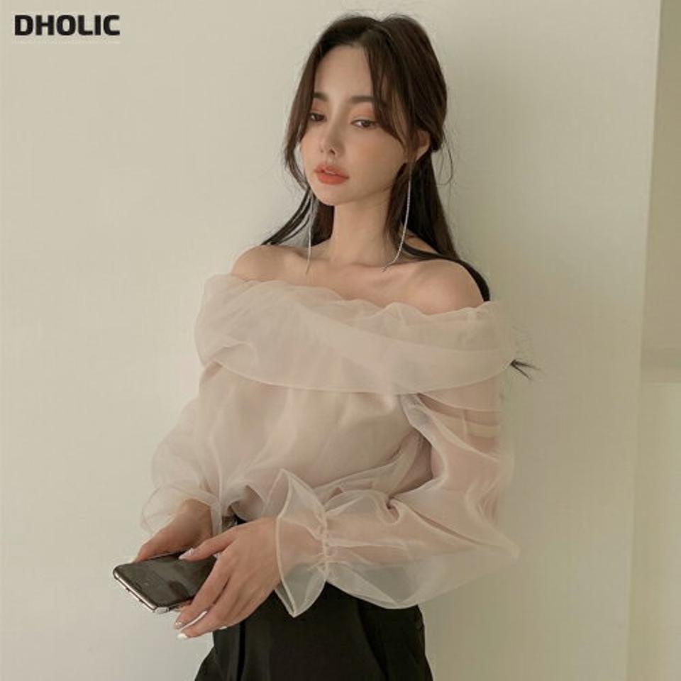 オーガンジーオフショルブラウス・p000300 レディース 【bl】トップス ブラウス 長袖 オフショルダー 肩出し オフショル 肌見せ デコルテ オーガンジー 透け感 シアー シースルー 上品 きれいめ フェミニン 秋 冬 韓国ファッション MKT