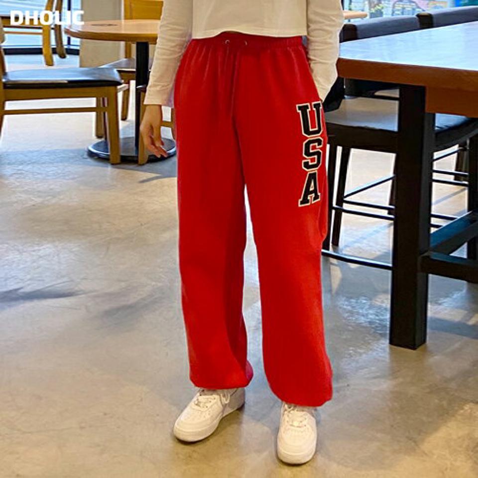 2WAY裏起毛USAスウェットパンツ・p000208 レディース 【pt】パンツ ズボン ロング スウェット ロゴ 裏起毛 ウエストゴム 楽ちん ラフ カジュアル 体型カバー ワンマイルウェア ジョガーパンツ 冬 韓国ファッション MKT