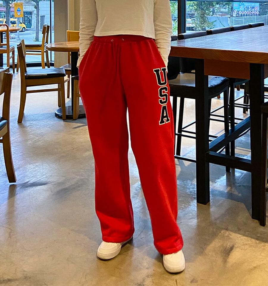 2WAY裏起毛USAスウェットパンツ・p000208 レディース 【pt】パンツ ズボン ロング スウェット ロゴ 裏起毛 ウエストゴム 楽ちん ラフ カジュアル 体型カバー ワンマイルウェア ジョガーパンツ 冬 韓国ファッション MKT