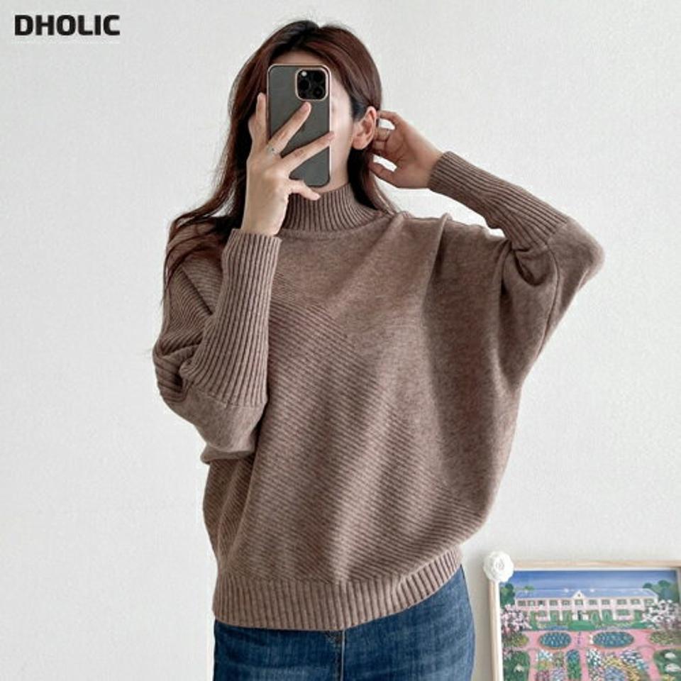 【マケット特価】ハーフネックダイヤゴナルリブニット・p000188 レディース 【tops】トップス ニット 長袖 ハーフネック ハイネック 単色 リブ シンプル カジュアル ドルマンスリーブ 体型カバー 秋 冬 韓国ファッション MKT セール