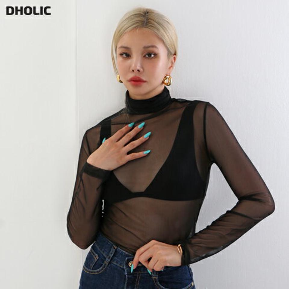 シアータートルネック長袖Tシャツ・p000282 レディース 【tops】トップス Tシャツ 長袖 タートルネック 透け感 シアー シースルー フェミニン レイヤード 単色 無地 シンプル 大人 秋　冬 韓国ファッション MKT