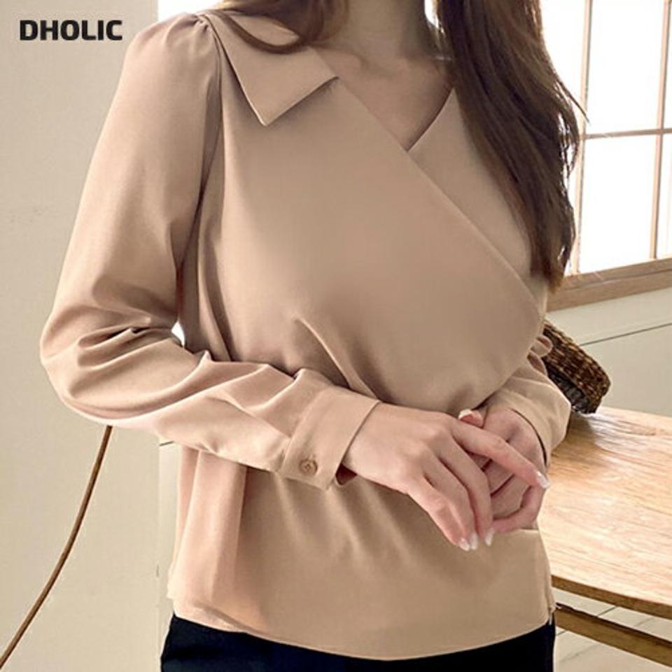 【マケット特価】カシュクールドレープカラーブラウス・p000141 レディース 【bl】トップス ブラウス ドレープ カシュクール 単色 無地 シンプル Vネック きれいめ フェミニン オフィス オケージョン 大人 秋 冬 韓国ファッション MKT セール