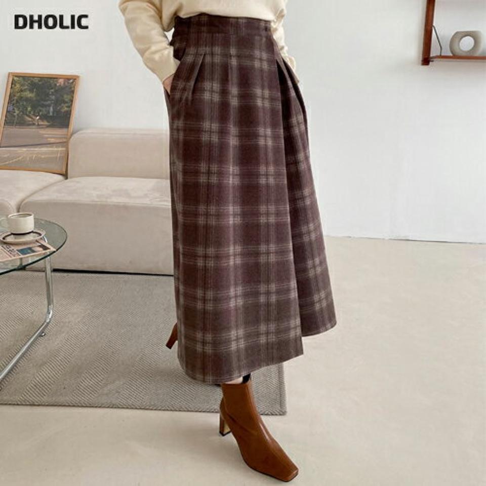 【マケット特価】ウール混チェックフレアパンツ・p000258 レディース 【pt】パンツ ズボン ロング スカンツ チェック柄 ウール フレア カジュアル 季節感 クロップド丈 ブラウン 茶色 秋 冬 韓国ファッション MKT セール