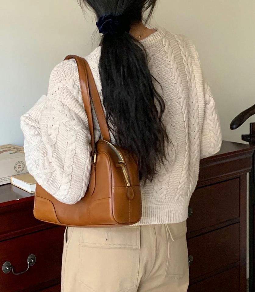 ラウンドネックケーブルニット・p000150 レディース 【tops】トップス ニット 長袖 ケーブル編み ラウンドネック 単色 無地 シンプル カジュアル ラフ メランジ 秋 冬 韓国ファッション MKT
