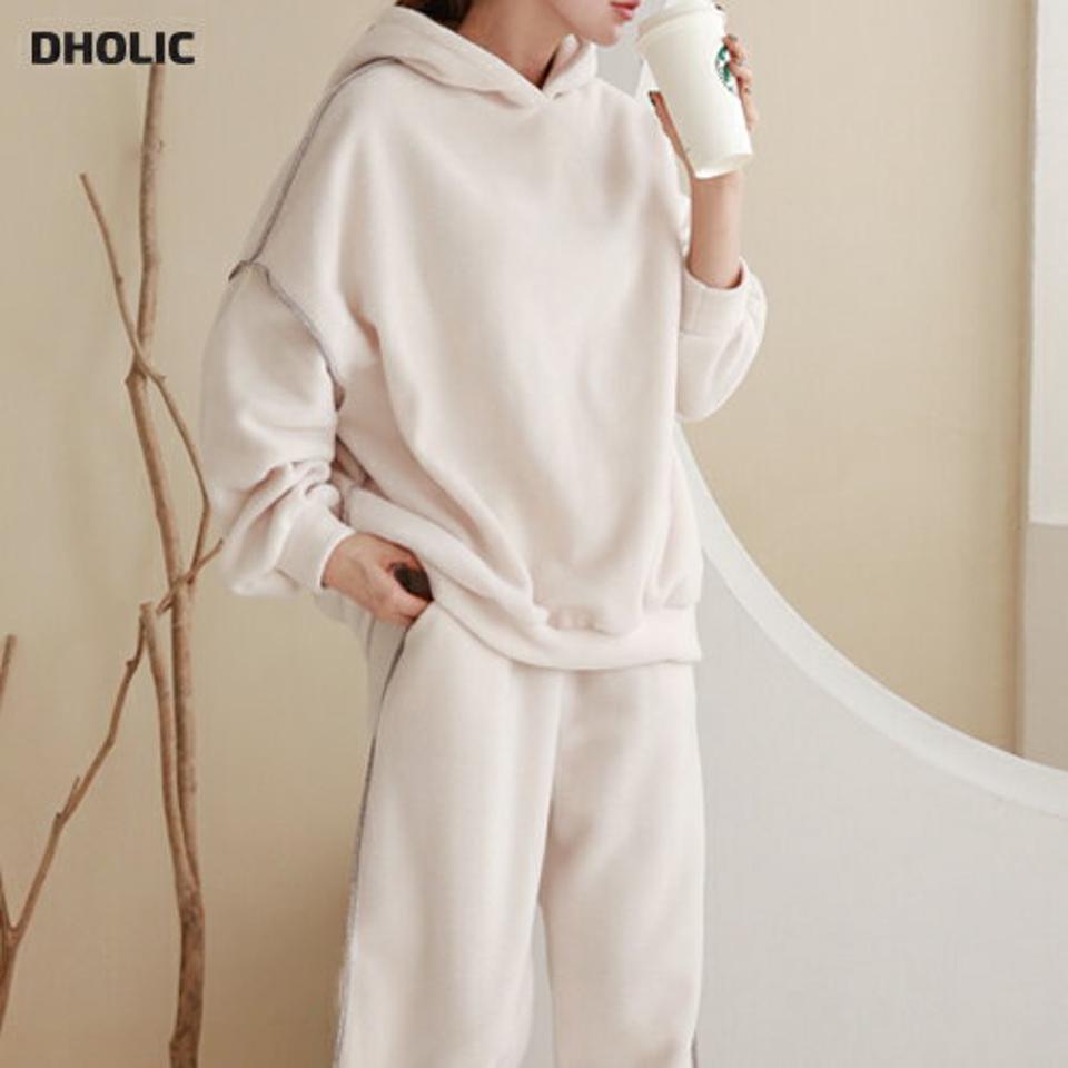 両起毛ステッチパーカー&ジョガーパンツSET・p000038 レディース 【pt】セットアップ setup トップス パーカー フード フーディー 長袖 パンツ ズボン ロング 単色 ステッチ シンプル ラフ カジュアル 裏起毛 冬 韓国ファッション MKT