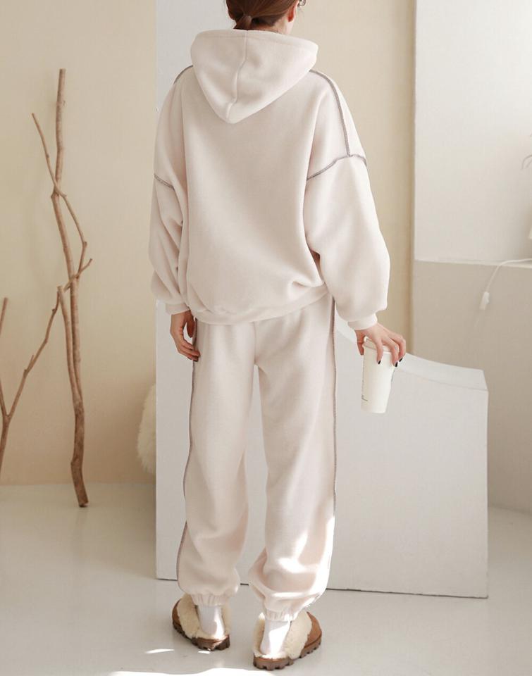 両起毛ステッチパーカー&ジョガーパンツSET・p000038 レディース 【pt】セットアップ setup トップス パーカー フード フーディー 長袖 パンツ ズボン ロング 単色 ステッチ シンプル ラフ カジュアル 裏起毛 冬 韓国ファッション MKT