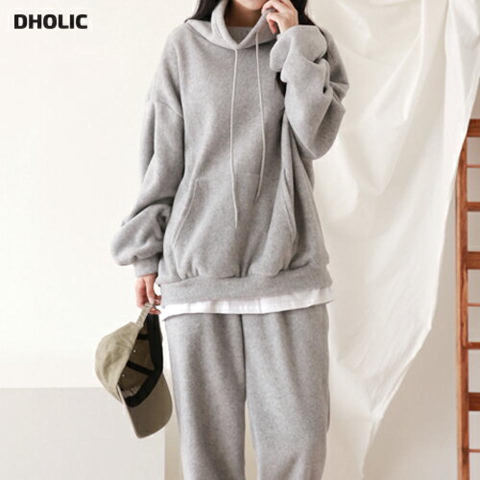 両起毛レイヤード調パーカー&ジョガーパンツ・p000048 レディース 【pt】セットアップ setup トップス パーカー フード フーディー 長袖 パンツ ズボン ロング 裏起毛 レイヤード風 マフポケット 冬 韓国ファッション MKT