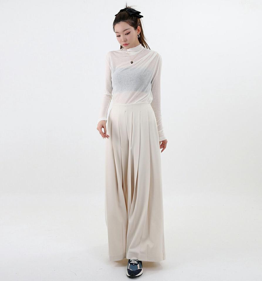 【マケット特価】ウール混ギャザーハーフネック長袖Tシャツ・p000185 レディース 【tops】トップス Tシャツ 長袖 ロンT ハーフネック ギャザー 単色 無地 シンプル フェミニン ウール 大人 きれいめ 秋 冬 韓国ファッション MKT セール