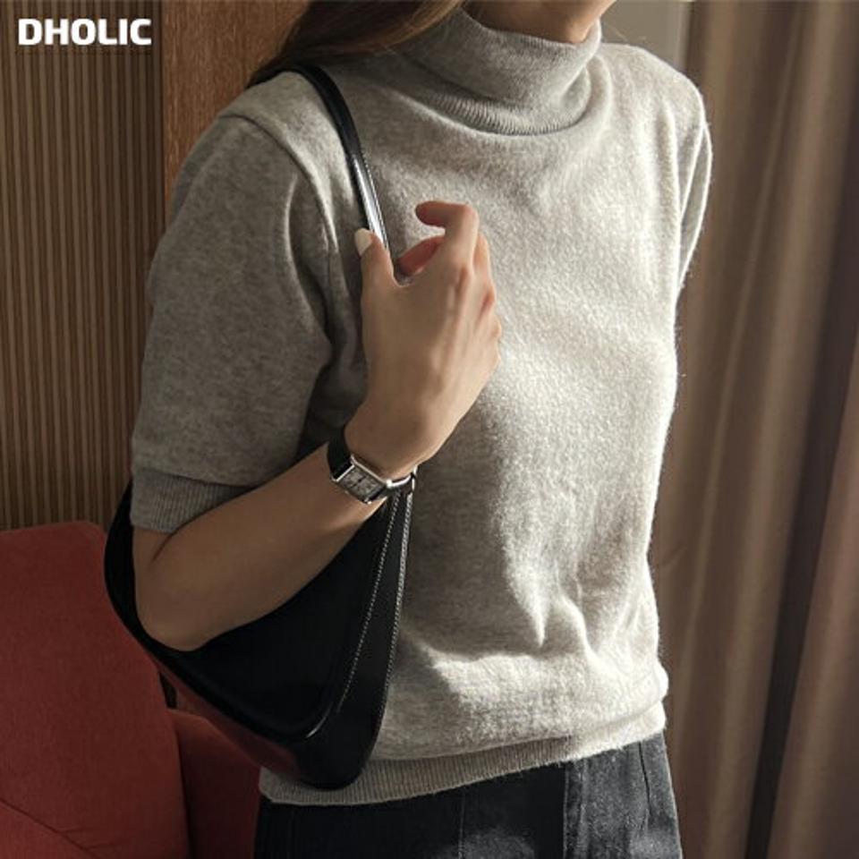 カシミヤ混タートルネック半袖ニット・p000373 レディース 【tops】トップス ニット 半袖 タートルネック カシミヤ 単色 無地 シンプル 大人 ベーシック カジュアル 春 秋 韓国ファッション MKT