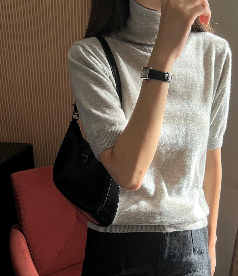 カシミヤ混タートルネック半袖ニット・p000373 レディース 【tops】トップス ニット 半袖 タートルネック カシミヤ 単色 無地 シンプル 大人 ベーシック カジュアル 春 秋 韓国ファッション MKT