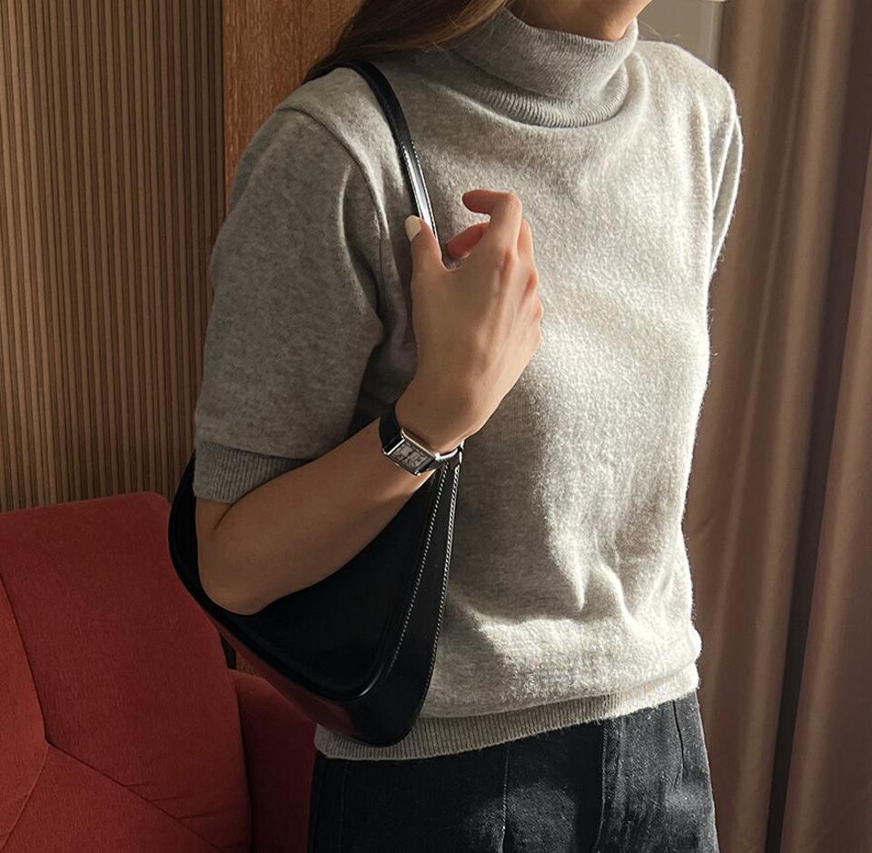 カシミヤ混タートルネック半袖ニット・p000373 レディース 【tops】トップス ニット 半袖 タートルネック カシミヤ 単色 無地 シンプル 大人 ベーシック カジュアル 春 秋 韓国ファッション MKT