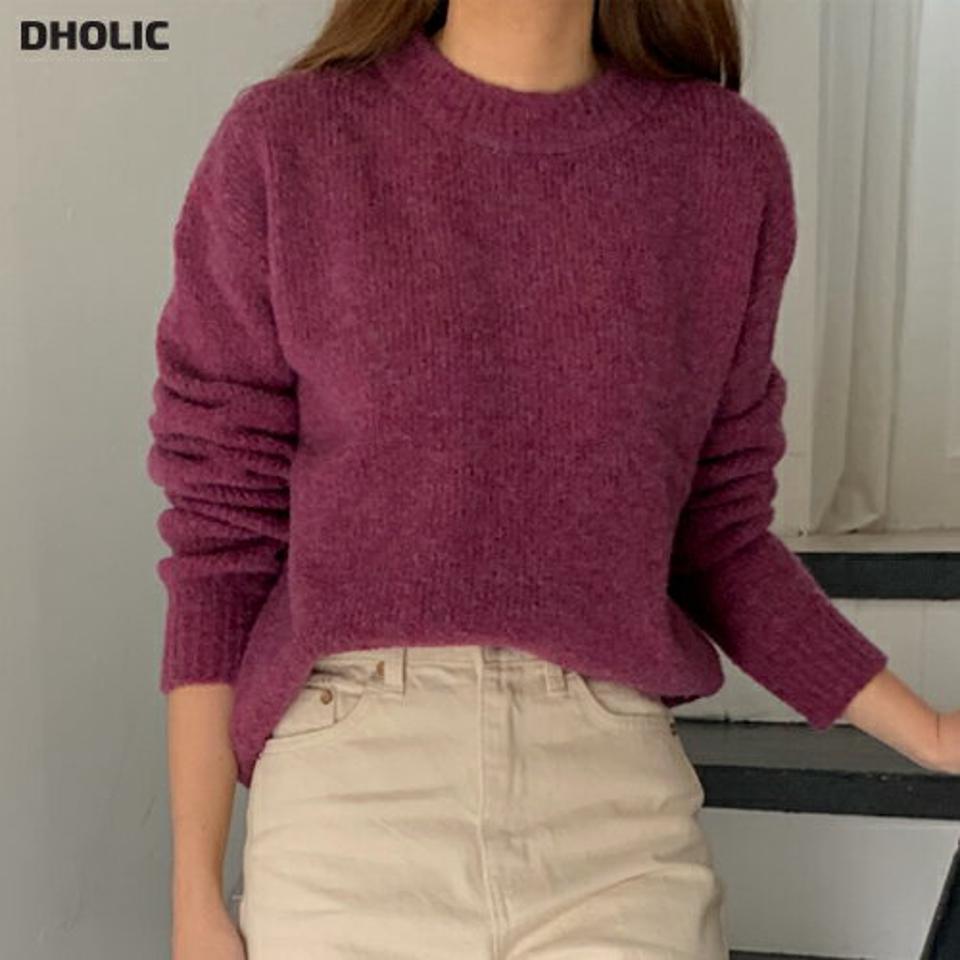 ウール混メランジニット・p000403 レディース 【tops】トップス ニット 長袖 メランジ ラウンドネック カラーニット カジュアル ラフ 大人 紫 パープル 秋 冬 韓国ファッション MKT