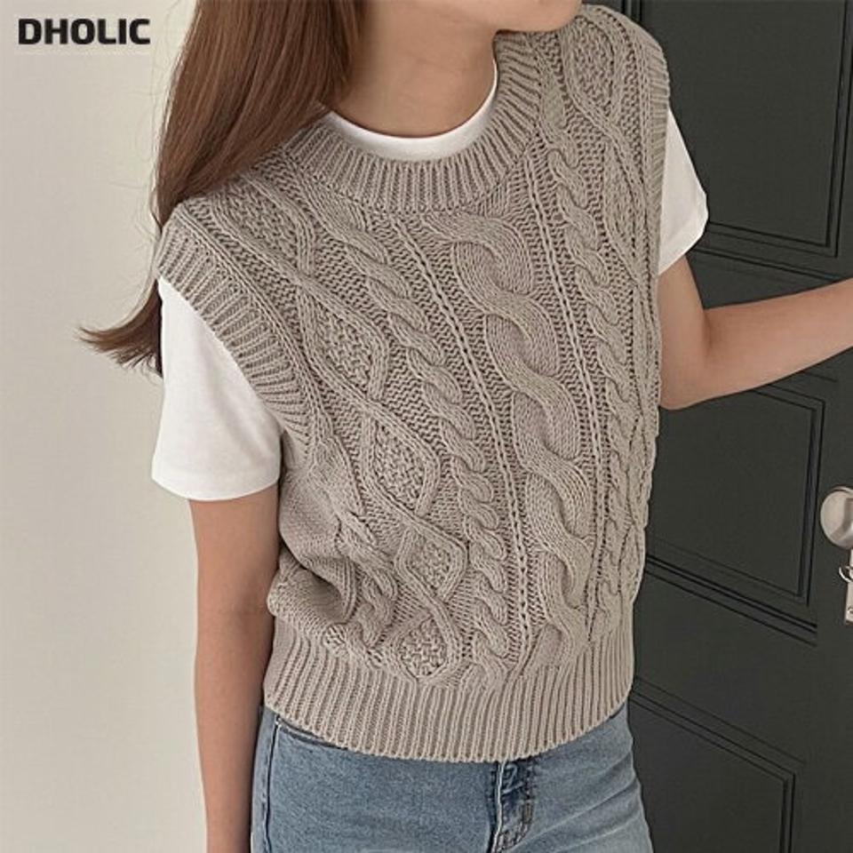 ラウンドネックケーブルニットベスト・p000365 レディース 【tops】トップス ベスト ニット ケーブル編み ラウンドネック レイヤード シンプル カジュアル ラフ 大人 スクールガール 秋 冬 韓国ファッション MKT