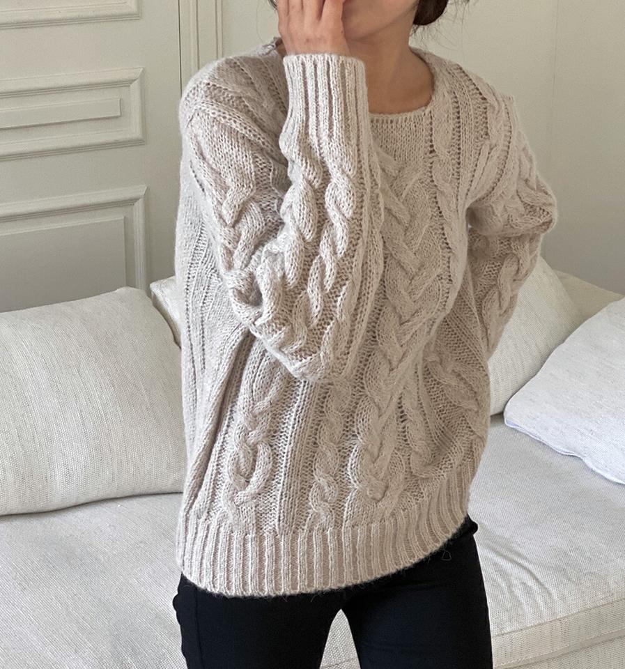アルパカ混ケーブルニット・p000362 レディース 【tops】トップス ニット 長袖 ケーブル編み アルパカ ラウンドネック カジュアル ラフ 大人 秋 冬 韓国ファッション MKT