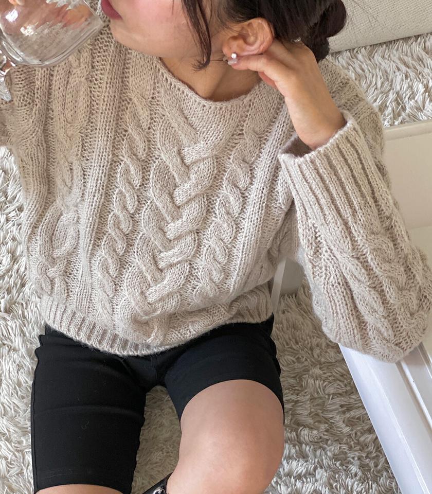 アルパカ混ケーブルニット・p000362 レディース 【tops】トップス ニット 長袖 ケーブル編み アルパカ ラウンドネック カジュアル ラフ 大人 秋 冬 韓国ファッション MKT