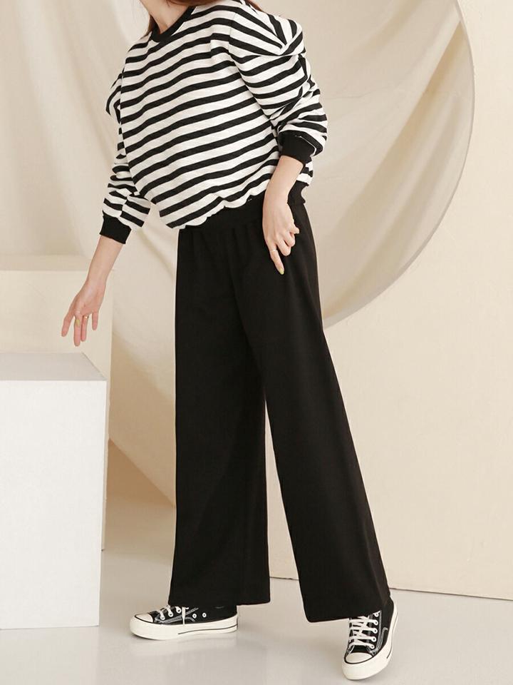 【マケット特価】裏起毛ボーダースウェット&ワイドパンツSET・p000389 レディース 【pt】セット トップス スウェット トレーナー 長袖 ボーダー柄 裏起毛 袖コン パンツ ズボン ロング ワイド 単色 無地 シンプル ラフ カジュアル 冬 韓国ファッション MKT セール