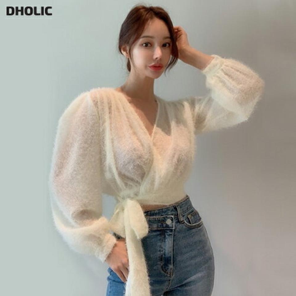 ソフトリボンカシュクールブラウス・p000353 レディース 【bl】トップス ブラウス 長袖 カシュクール りぼん ソフト ふわふわ かわいい 可愛い 大人 きれいめ ショート丈 クロップド丈 ウエストマーク 秋 冬 韓国ファッション MKT