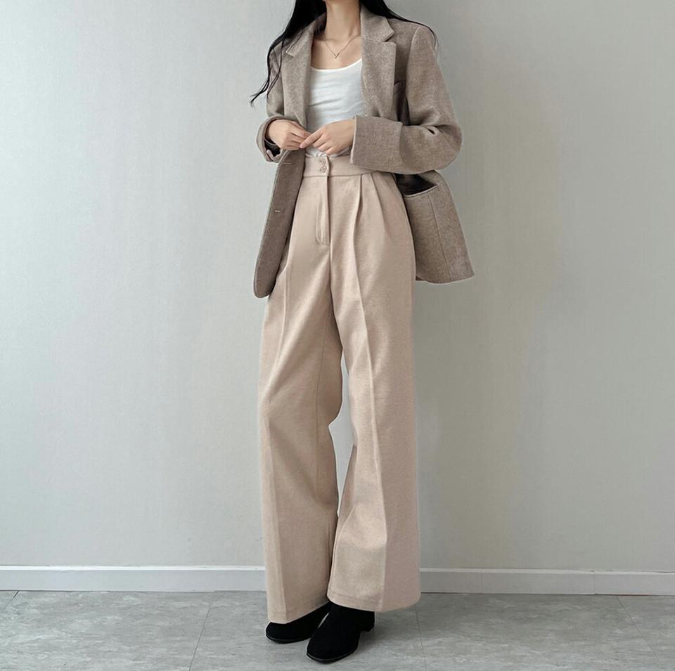 裏起毛ツーボタンイージースラックス・p000400 レディース 【pt】パンツ ズボン スラックス ロング 単色 無地 シンプル 大人 きれいめ 裏起毛 オフィス カジュアル 冬 韓国ファッション MKT