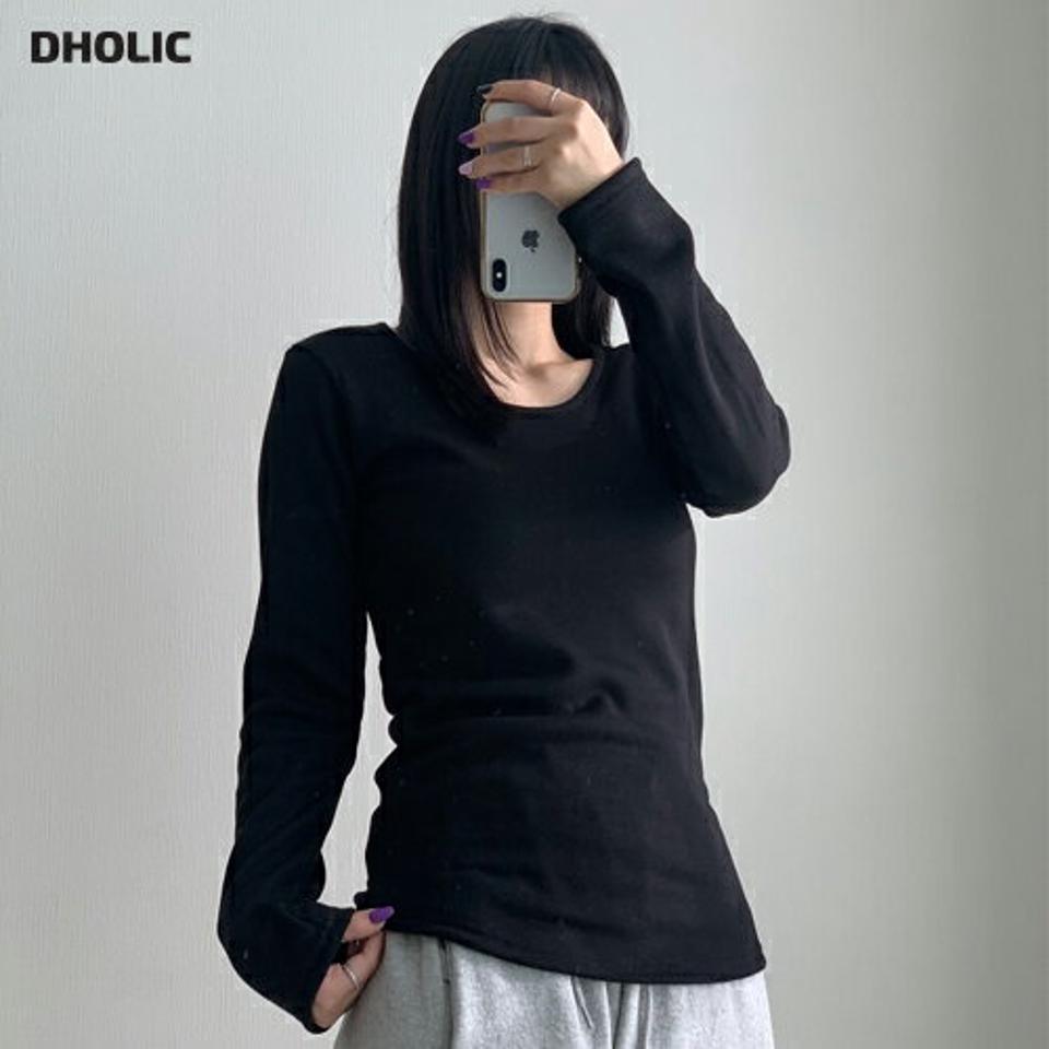 エコファー裏地長袖Tシャツ・p000340 レディース 【tops】トップス Tシャツ 長袖 単色 無地 シンプル ベーシック 裏起毛 エコファー 厚手 秋 冬 カジュアル 韓国ファッション MKT