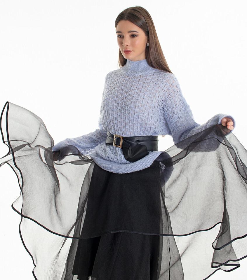 アルパカ混パターンニット・p000385 レディース 【tops】トップス ニット 長袖 単色 無地 シンプル ベーシック アルパカ混 パステル 透け感 シアー シースルー 秋 冬 カジュアル ハーフネック モックネック 韓国ファッション MKT