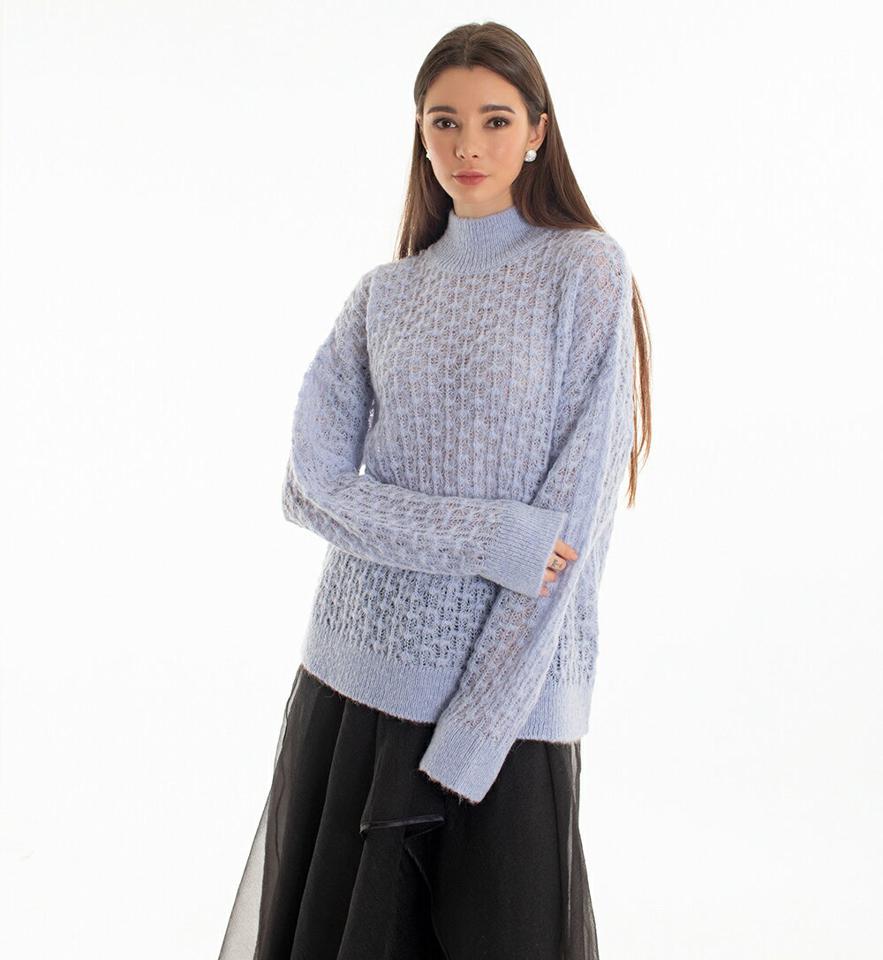 アルパカ混パターンニット・p000385 レディース 【tops】トップス ニット 長袖 単色 無地 シンプル ベーシック アルパカ混 パステル 透け感 シアー シースルー 秋 冬 カジュアル ハーフネック モックネック 韓国ファッション MKT