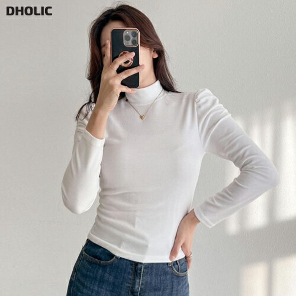 ハーフネックギャザーパフ長袖Tシャツ・p000354 レディース 【tops】トップス Tシャツ 長袖 単色 無地 シンプル ベーシック ハーフネック パフ袖 パフスリーブ 秋 冬 カジュアル かわいい 可愛い フェミニン 韓国ファッション MKT