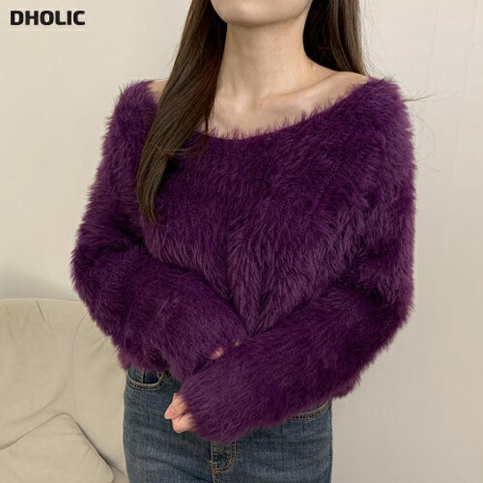エコファーボートネックニット・p000374 レディース 【tops】トップス ニット 長袖 エコファー もこもこ ふわふわ ボートネック 鎖骨 デコルテ ワイドネック 単色 無地 秋 冬 キュート かわいい 可愛い 韓国ファッション MKT