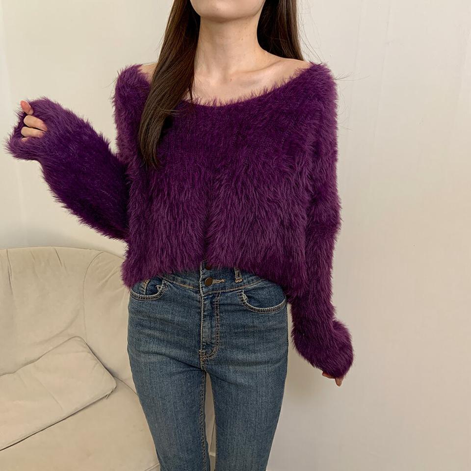 エコファーボートネックニット・p000374 レディース 【tops】トップス ニット 長袖 エコファー もこもこ ふわふわ ボートネック 鎖骨 デコルテ ワイドネック 単色 無地 秋 冬 キュート かわいい 可愛い 韓国ファッション MKT