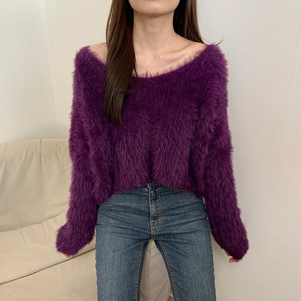 エコファーボートネックニット・p000374 レディース 【tops】トップス ニット 長袖 エコファー もこもこ ふわふわ ボートネック 鎖骨 デコルテ ワイドネック 単色 無地 秋 冬 キュート かわいい 可愛い 韓国ファッション MKT