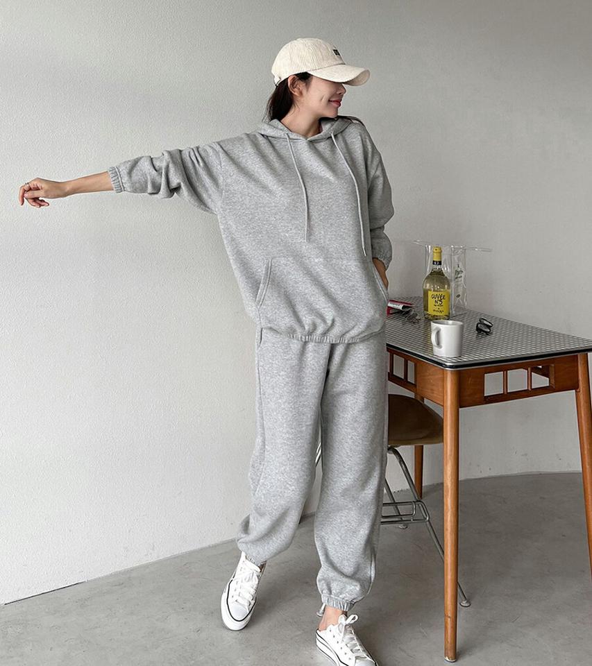 裏起毛パーカー&スウェットジョガーパンツSET・p000324 レディース 【pt】セットアップ セット setup スウェット トレーナー 長袖 単色 無地 シンプル ベーシック トップス フード フーディ パンツ ロング丈 秋 冬 裏起毛 韓国ファッション MKT