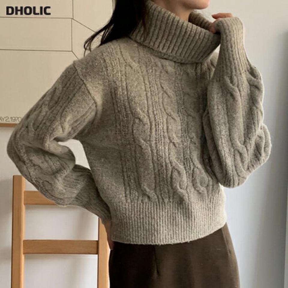 タートルケーブルニット・p000298 レディース 【tops】トップス ニット タートルネック ケーブル編み 単色 シンプル カジュアル ラフ ショート丈 秋 冬 韓国ファッション MKT