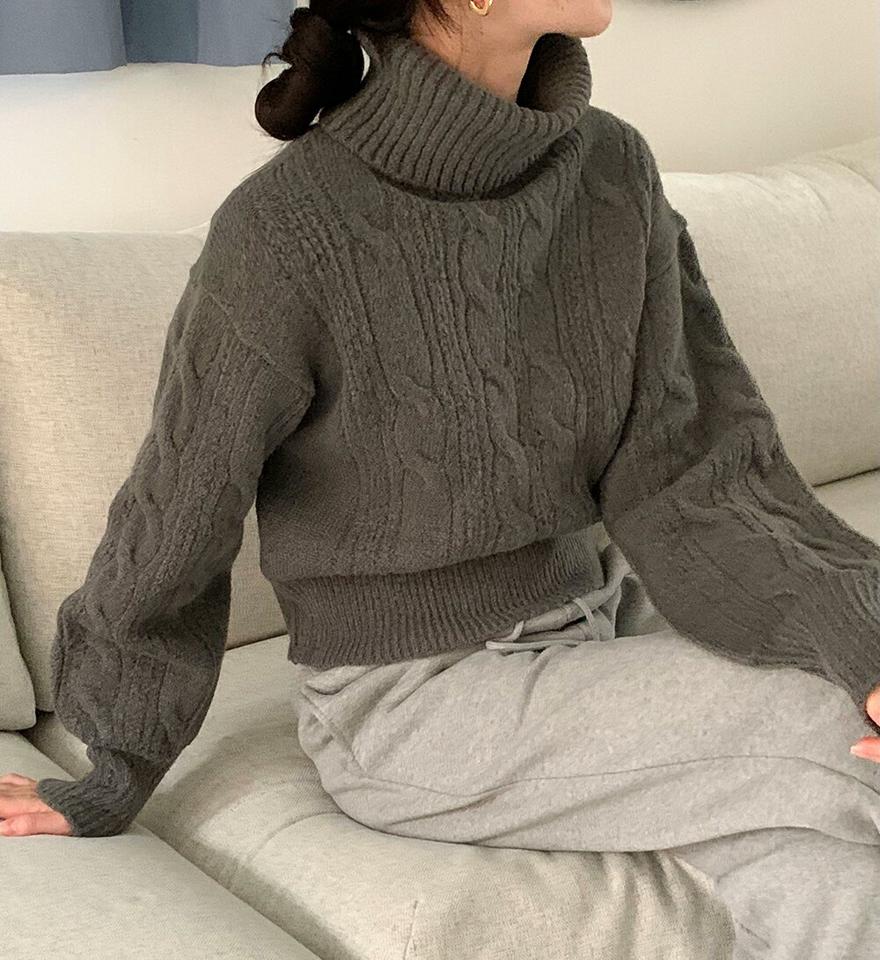 タートルケーブルニット・p000298 レディース 【tops】トップス ニット タートルネック ケーブル編み 単色 シンプル カジュアル ラフ ショート丈 秋 冬 韓国ファッション MKT