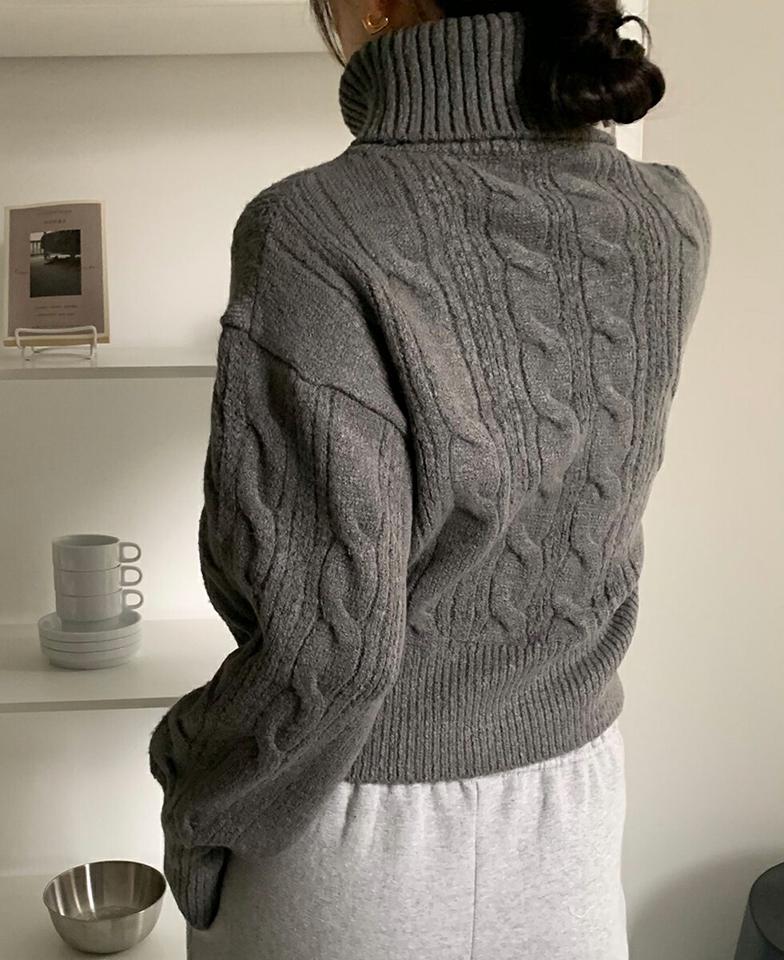 タートルケーブルニット・p000298 レディース 【tops】トップス ニット タートルネック ケーブル編み 単色 シンプル カジュアル ラフ ショート丈 秋 冬 韓国ファッション MKT