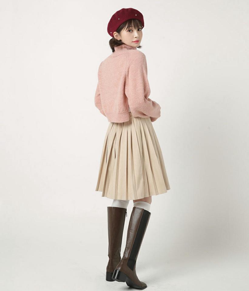 モヘア混タートルスリットニット・t00168 レディース 【tops】トップス ニット 長袖 ユニーク 個性的 タートルネック スリット モヘア 単色 無地 シンプル クロップド丈 ショート丈 カラーニット レイヤード カジュアル 秋 冬 韓国ファッション