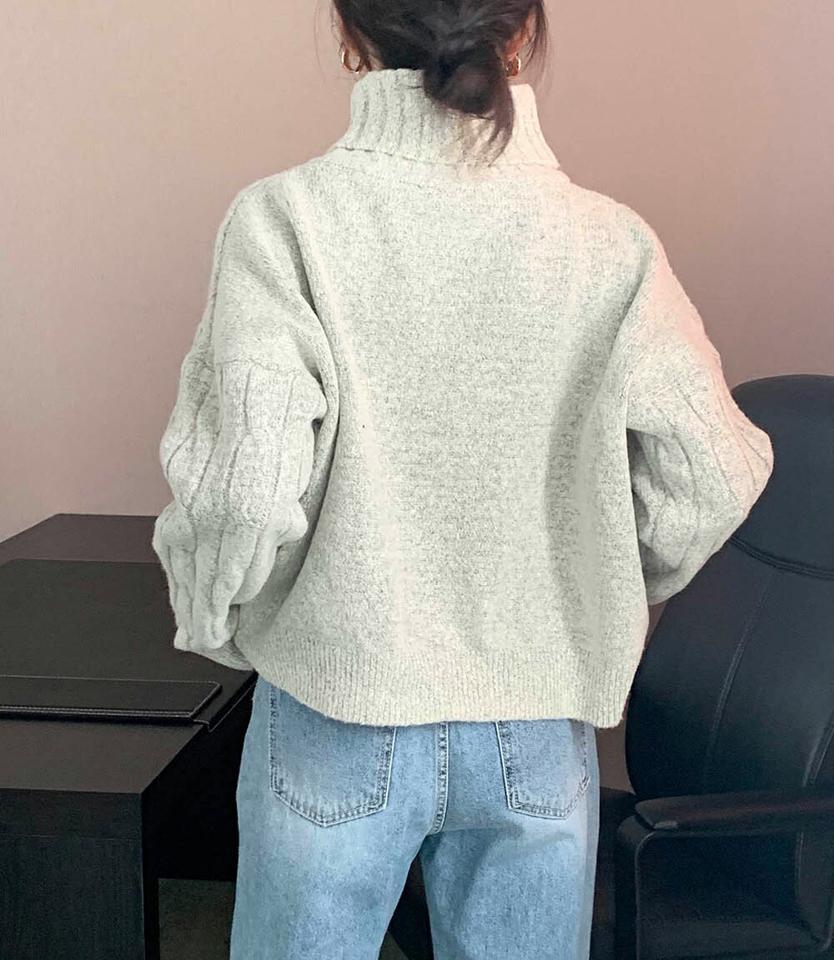 タートルネックケーブルニット・p000607 レディース 【tops】トップス ニット 長袖 ケーブル編み タートルネック 水色 ブルー カラーニット 単色 無地 シンプル カジュアル ラフ 大人 秋 冬 韓国ファッション MKT
