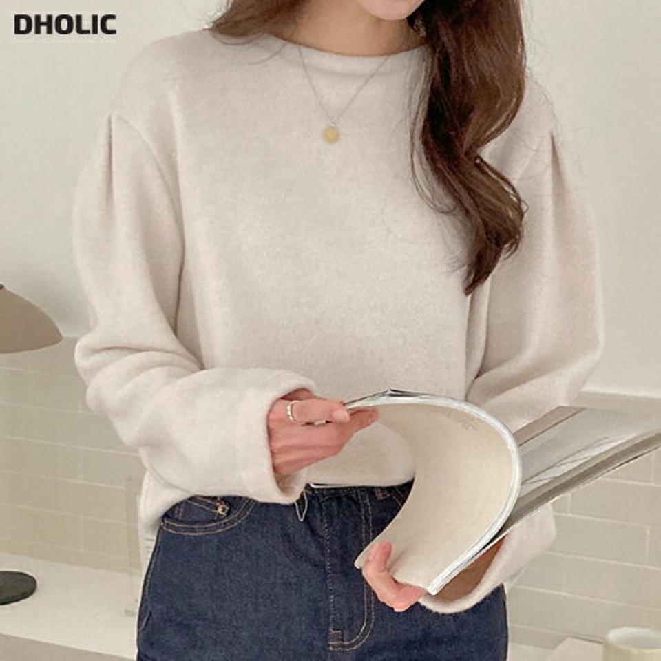 起毛パフ長袖Tシャツ・p000666 レディース 【tops】トップス Tシャツ 長袖 ロンT パフスリーブ ボリューム袖 袖コン 起毛 ラウンドネック 単色 無地 シンプル かわいい 可愛い 大人 秋 冬 韓国ファッション MKT