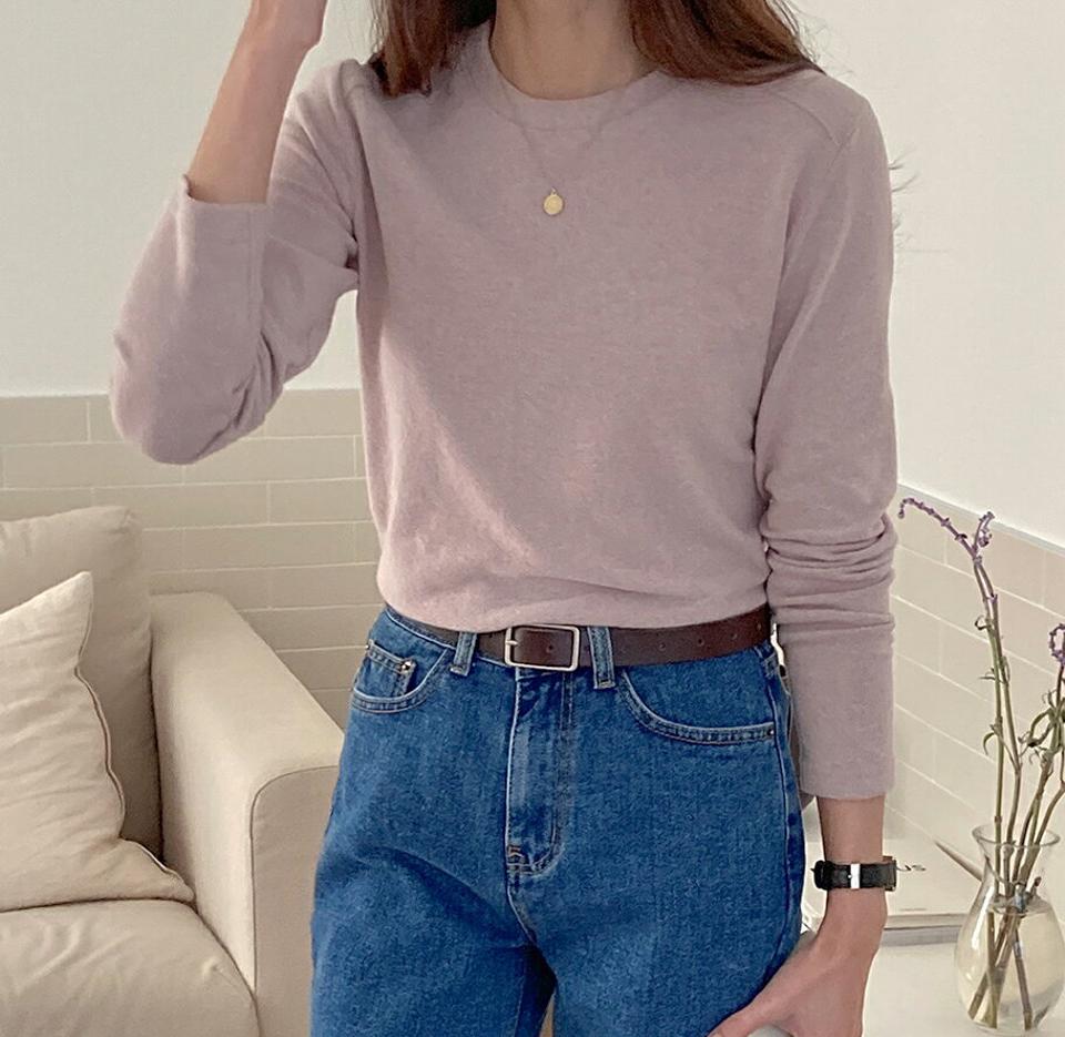 【マケット特価】アンゴラ混起毛長袖Tシャツ・p000665 レディース 【tops】トップス Tシャツ 長袖 ロンT 単色 無地 シンプル ベーシック 大人 カジュアル ラウンドネック 起毛 アンゴラ ラフ 秋 冬 韓国ファッション MKT セール