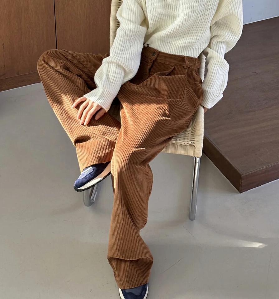 【マケット特価】コーデュロイワイドタックパンツ・p000580 レディース 【pt】パンツ ズボン ロング ワイド タック コーデュロイ 単色 無地 シンプル カジュアル ラフ フルレングス 大人 茶色 ブラウン 秋 冬 韓国ファッション MKT セール