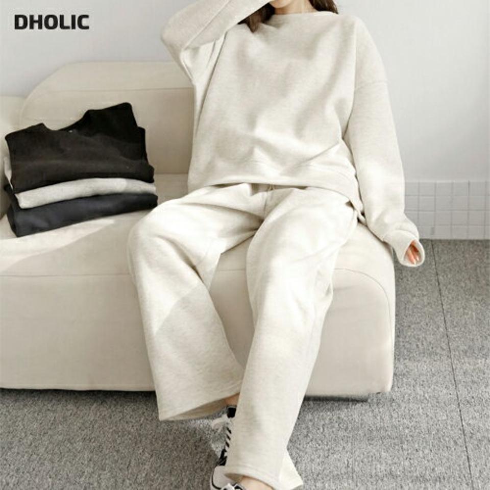 裏起毛スウェット&ワイドパンツSET・p000624 レディース 【pt】セットアップ setup トップス スウェット トレーナー 長袖 裏起毛 単色 無地 シンプル ベーシック パンツ ズボン ロング ワイド カジュアル ラフ 冬 韓国ファッション MKT