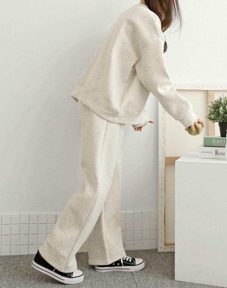 裏起毛スウェット&ワイドパンツSET・p000624 レディース 【pt】セットアップ setup トップス スウェット トレーナー 長袖 裏起毛 単色 無地 シンプル ベーシック パンツ ズボン ロング ワイド カジュアル ラフ 冬 韓国ファッション MKT