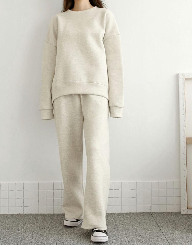 裏起毛スウェット&ワイドパンツSET・p000624 レディース 【pt】セットアップ setup トップス スウェット トレーナー 長袖 裏起毛 単色 無地 シンプル ベーシック パンツ ズボン ロング ワイド カジュアル ラフ 冬 韓国ファッション MKT