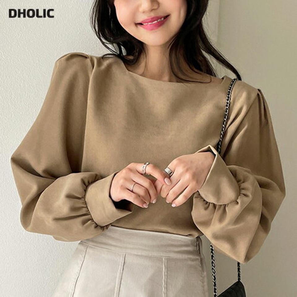 スクエアネックパフブラウス・t00183 レディース 【bl】トップス ブラウス 長袖 パフスリーブ スクエアネック 単色 無地 シンプル 大人 きれいめ 上品 ギャザー タック 秋 冬 韓国ファッション