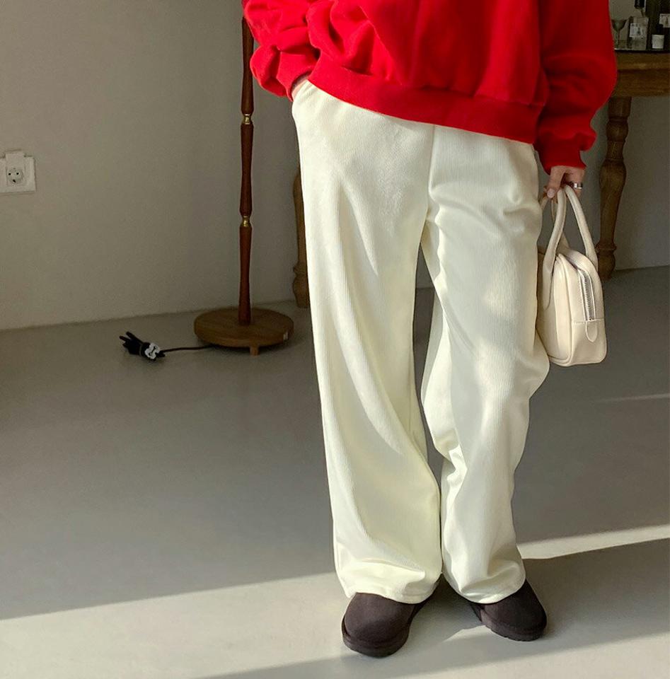 エコファー裏地ストリングパンツ・t00218 レディース 【pt】パンツ ズボン ロング ストリング ウエストゴム 楽ちん ラフ 単色 無地 シンプル カジュアル ベーシック 暖かい ハイウエスト フルレングス ストレート 冬 韓国ファッション