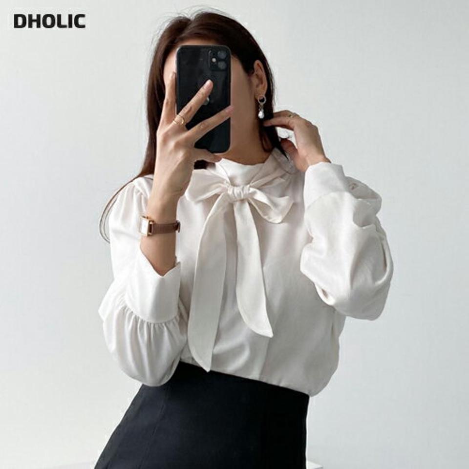 リボンハーフネックブラウス・p000556 レディース 【bl】トップス ブラウス 長袖 りぼん ボウタイ ハーフネック 単色 無地 シンプル フェミニン 大人 きれいめ 上品 秋 冬 韓国ファッション MKT
