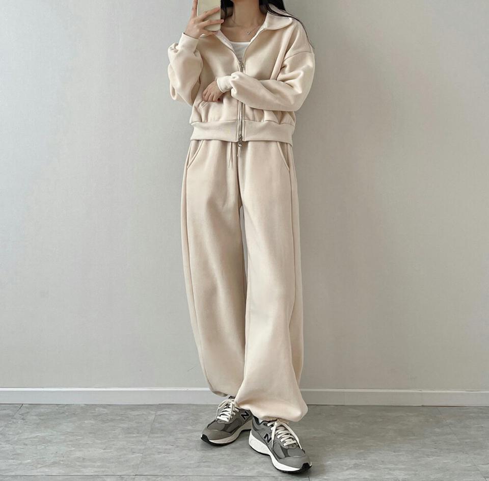 裏起毛スウェットジョガーパンツ・p000489 レディース 【pt】パンツ ズボン ロング スウェット ジョガーパンツ ワイド 裏起毛 単色 無地 シンプル ラフ カジュアル ワンマイルウェア ウエストゴム 冬 韓国ファッション MKT