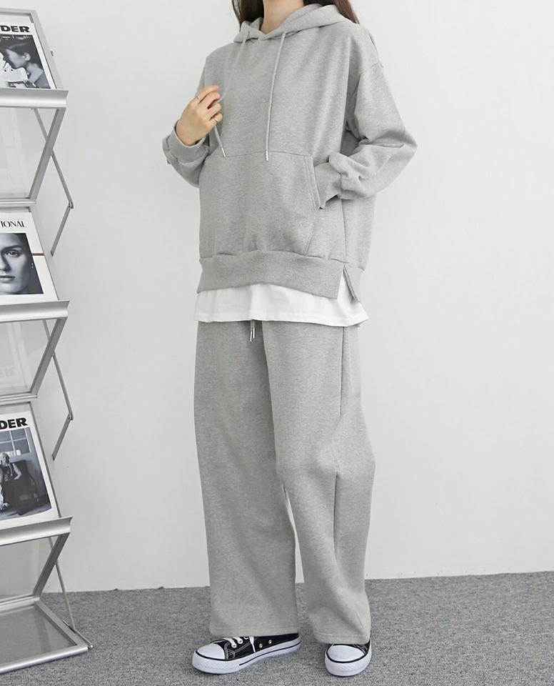 裏起毛レイヤード調パーカー&スウェットパンツ・p000466 レディース 【pt】セットアップ setup トップス パーカー スウェット レイヤード風 裏起毛 長袖 パンツ ズボン ロング丈 単色 無地 シンプル カジュアル ラフ 冬 韓国ファッション MKT